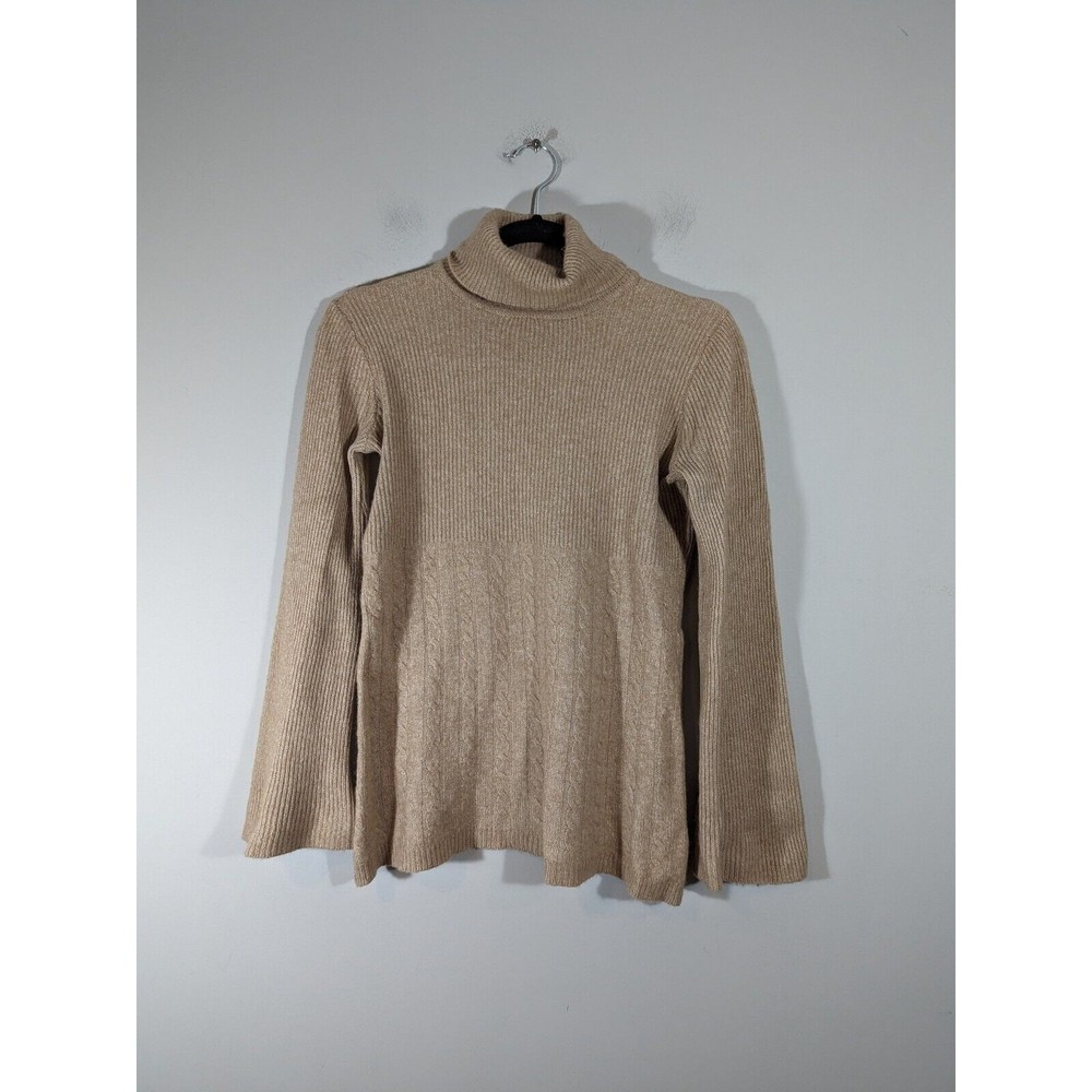 EUC Soft Surroundings Tan Long Sleeve Wool Cashmere Blend Turtleneck Sweater S‎